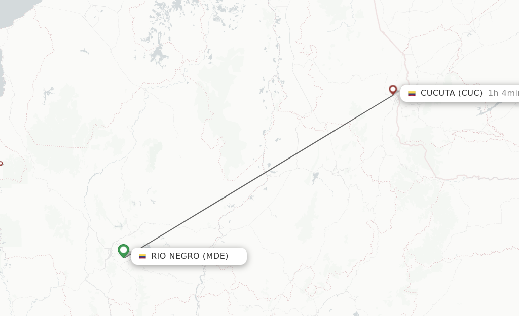 Flights from Medellin to Cucuta route map