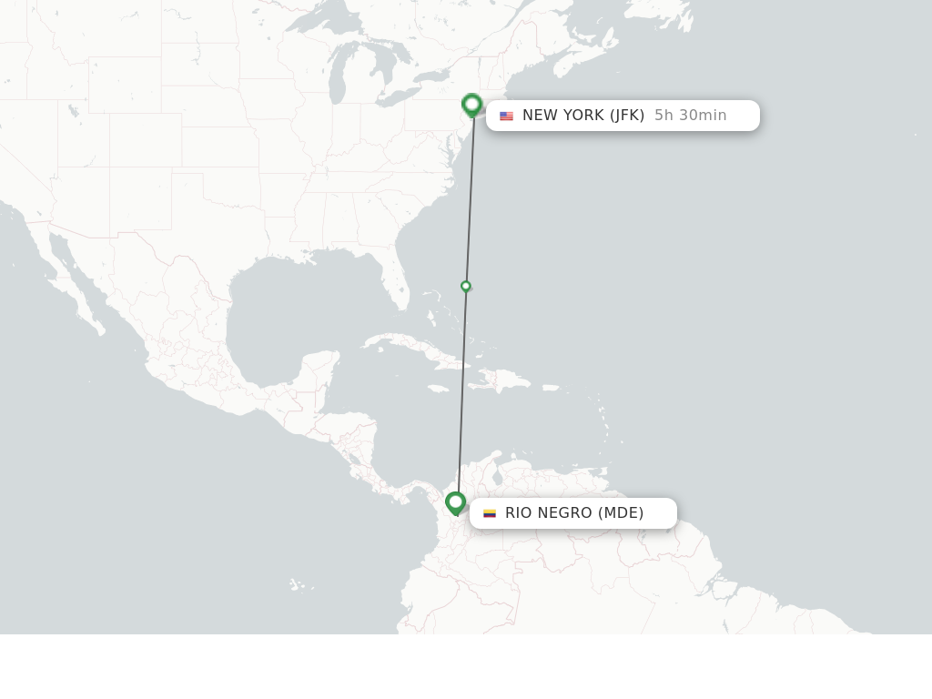 Flights from Medellin to New York route map