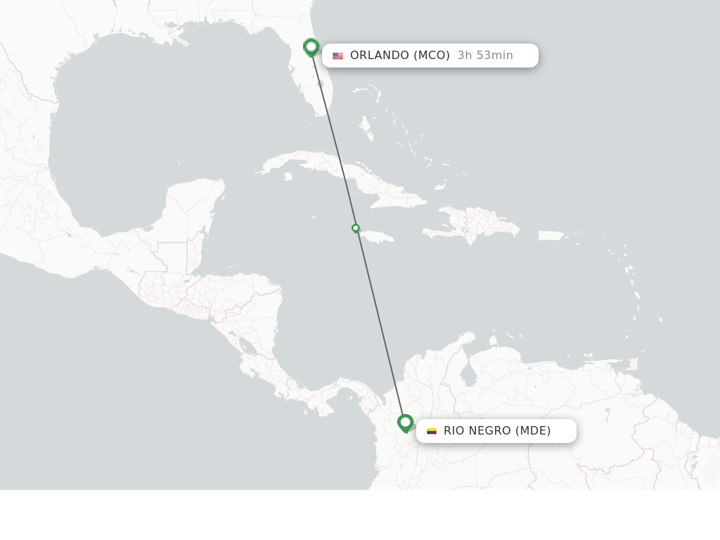 Flights from Medellin to Orlando route map