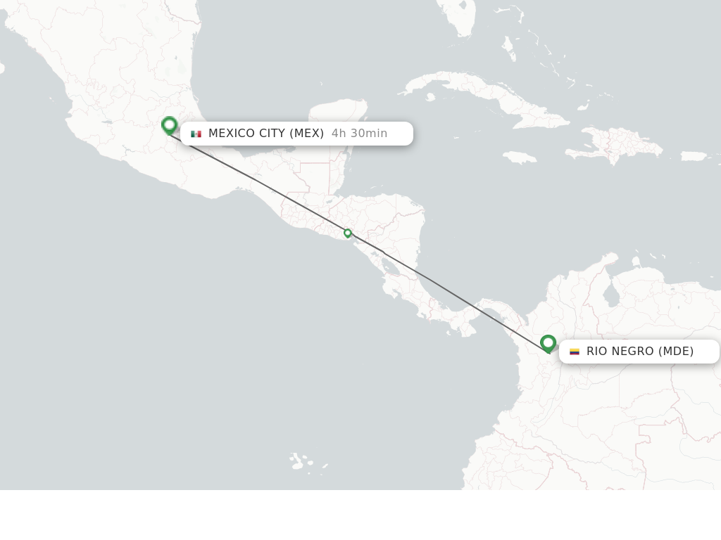 Flights from Medellin to Mexico City route map