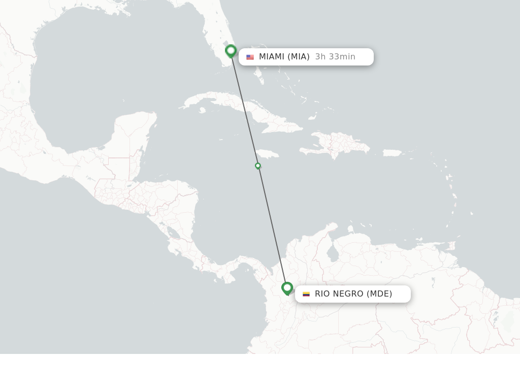 Flights from Medellin to Miami route map
