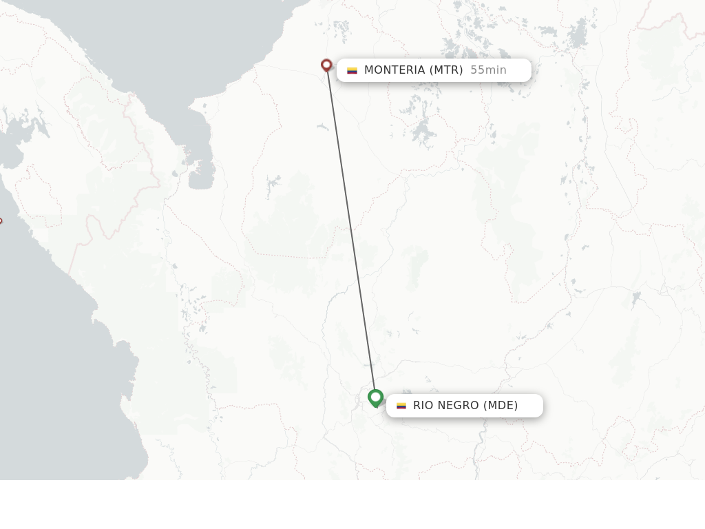 Flights from Medellin to Monteria route map