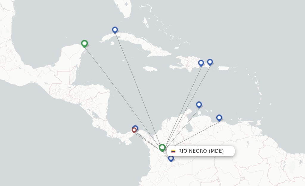 Route map with flights from Medellin with Wingo