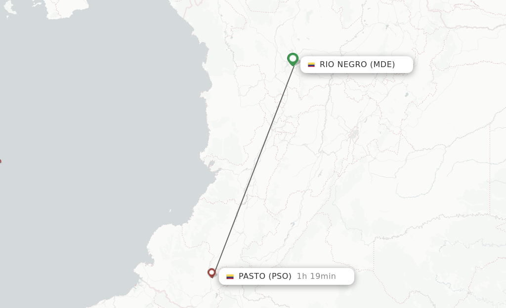 Flights from Medellin to Pasto route map