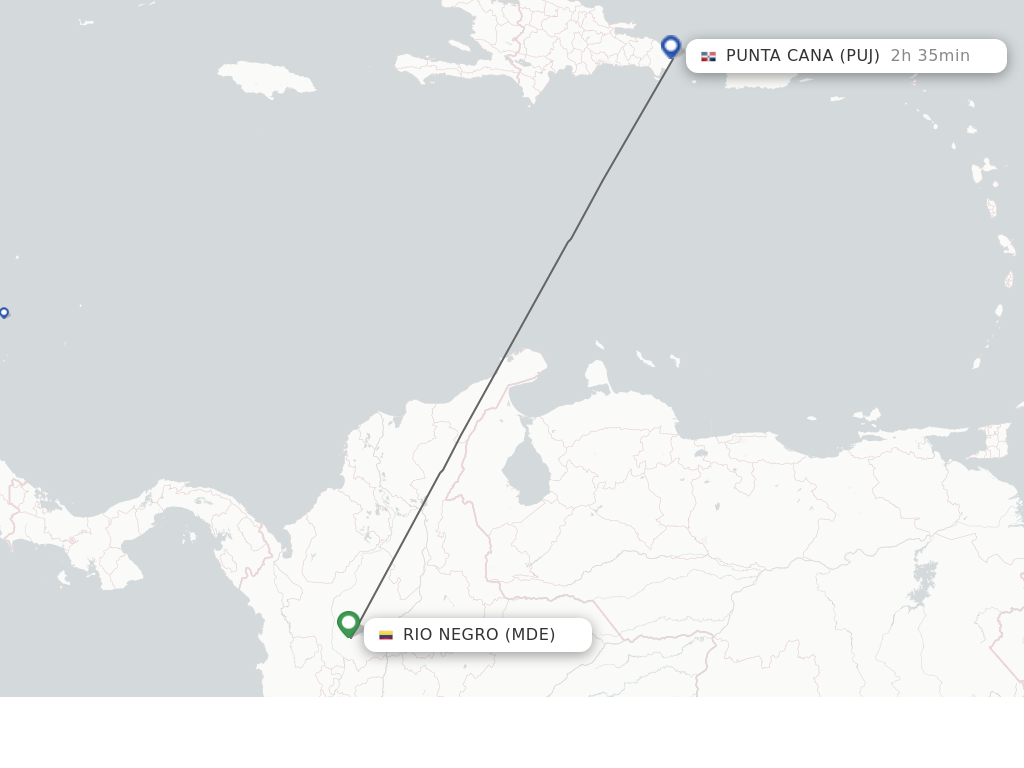 Flights from Medellin to Punta Cana route map