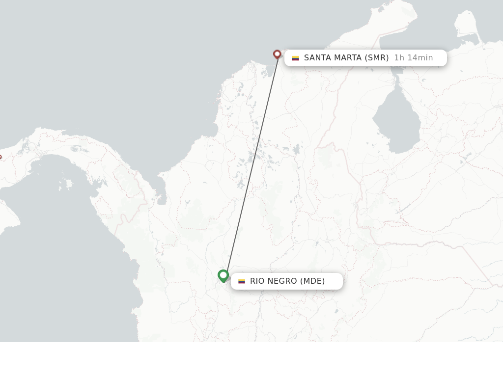 Flights from Medellin to Santa Marta route map