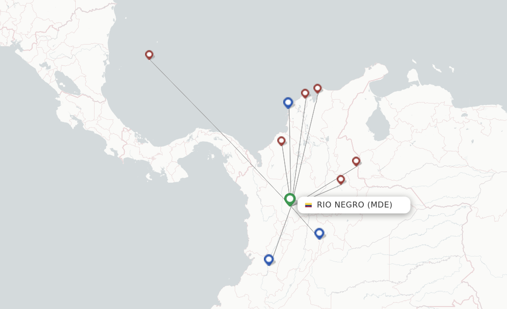 Route map with flights from Medellin with 