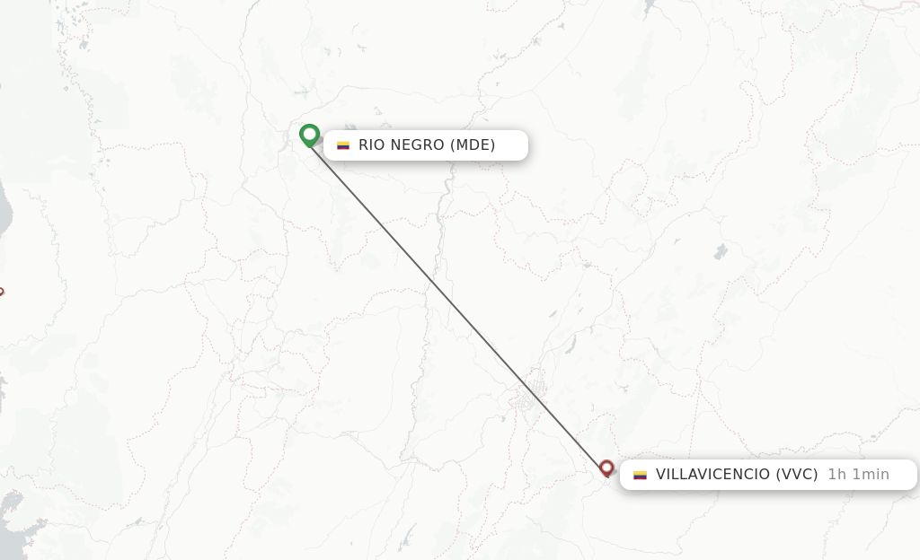 Flights from Medellin to Villavicencio route map
