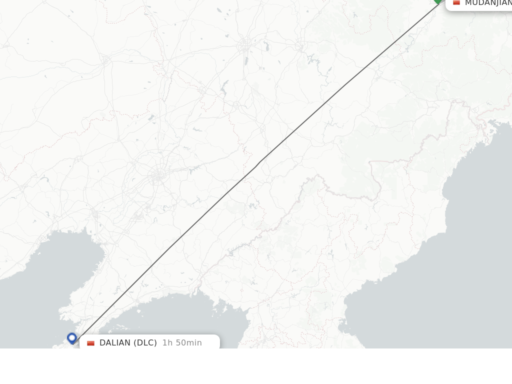 Flights from Mudanjiang to Dalian route map