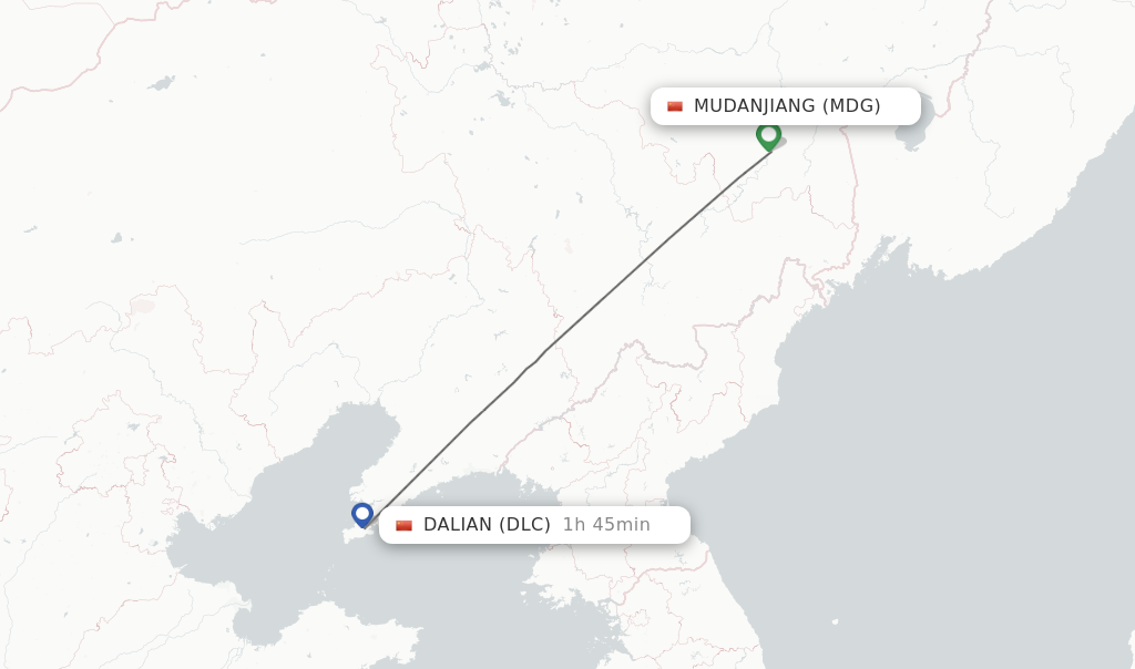 Flights from Mudanjiang to Dalian route map