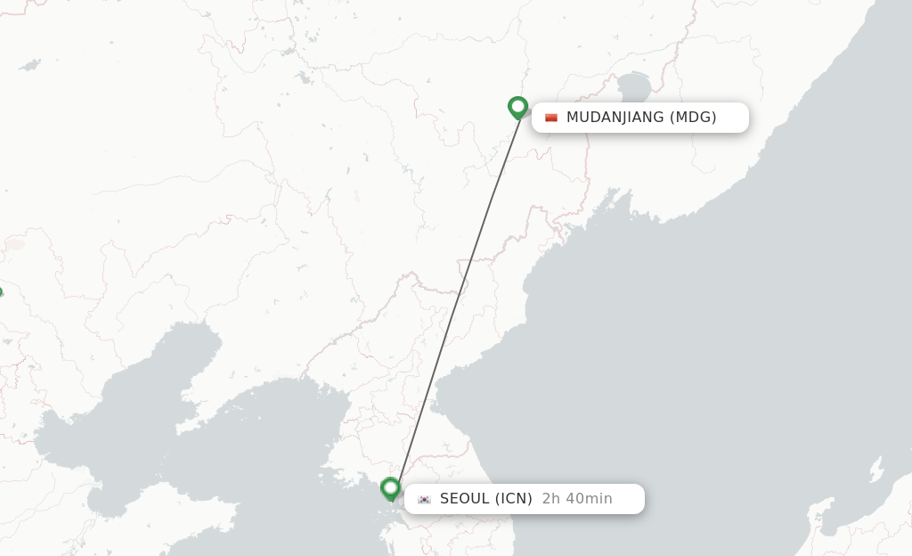 Flights from Mudanjiang to Seoul route map
