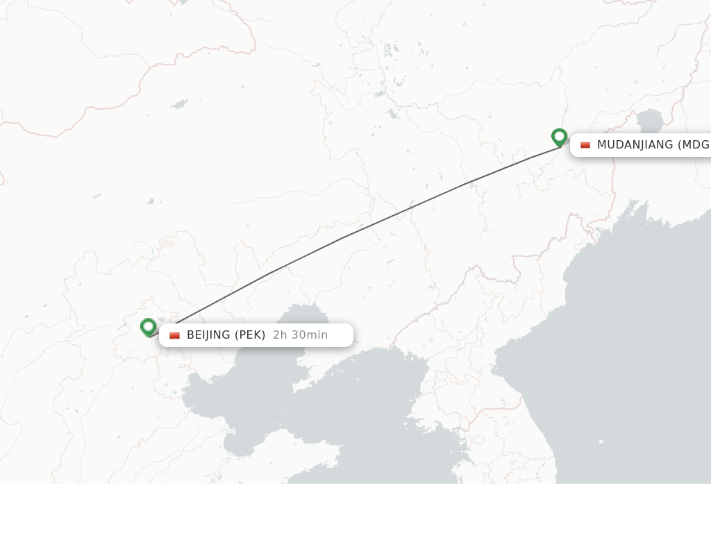 Flights from Mudanjiang to Beijing route map
