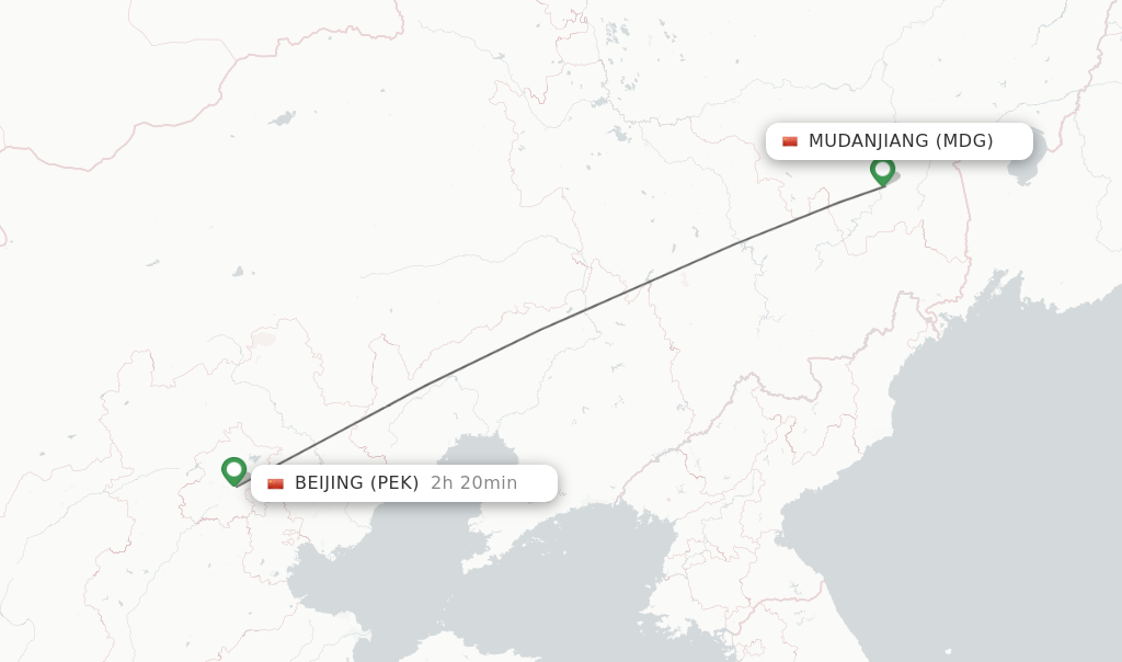 Flights from Mudanjiang to Beijing route map