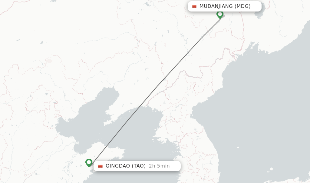 Flights from Mudanjiang to Qingdao route map
