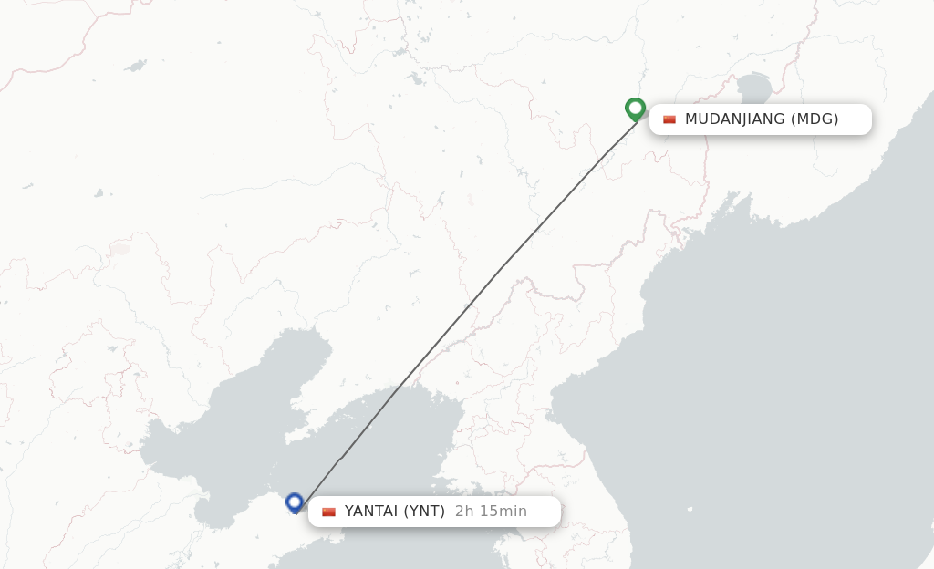 Flights from Mudanjiang to Yantai route map