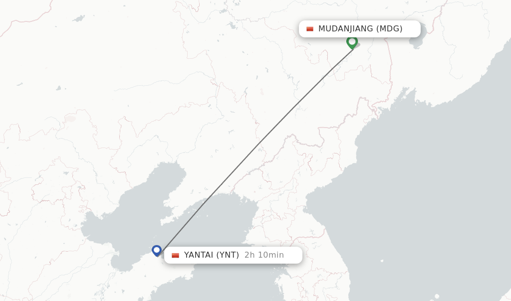 Flights from Mudanjiang to Yantai route map