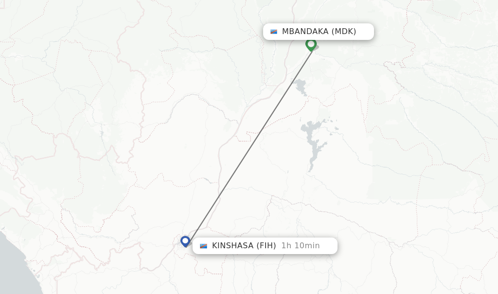 Flights from Mbandaka to Kinshasa route map