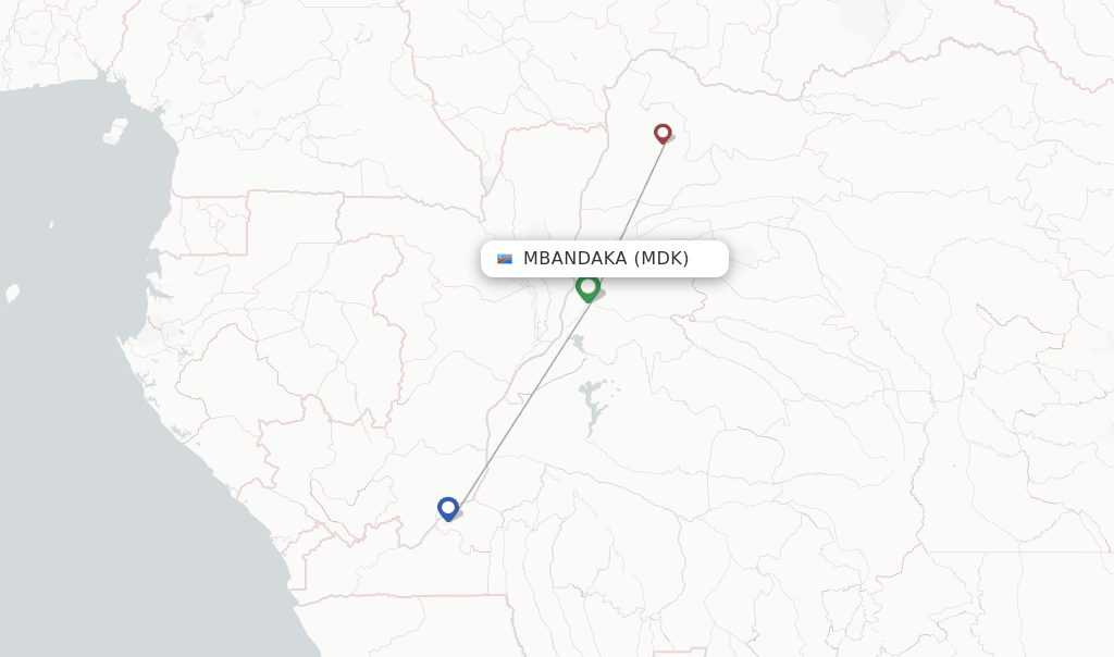 Flights from Mbandaka to Gemena route map