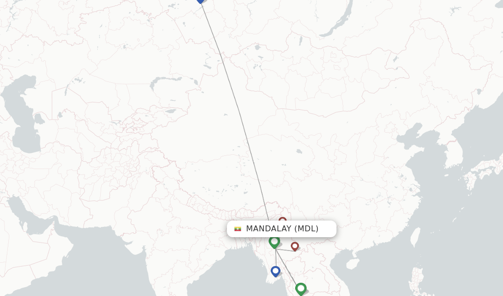 Route map with flights from Mandalay with MAI