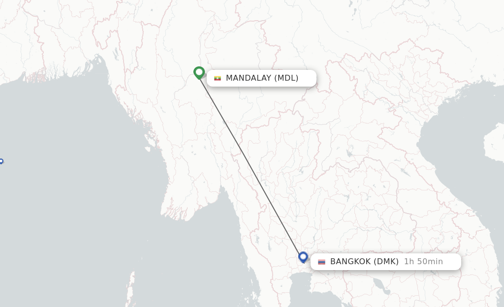 Flights from Mandalay to Bangkok route map