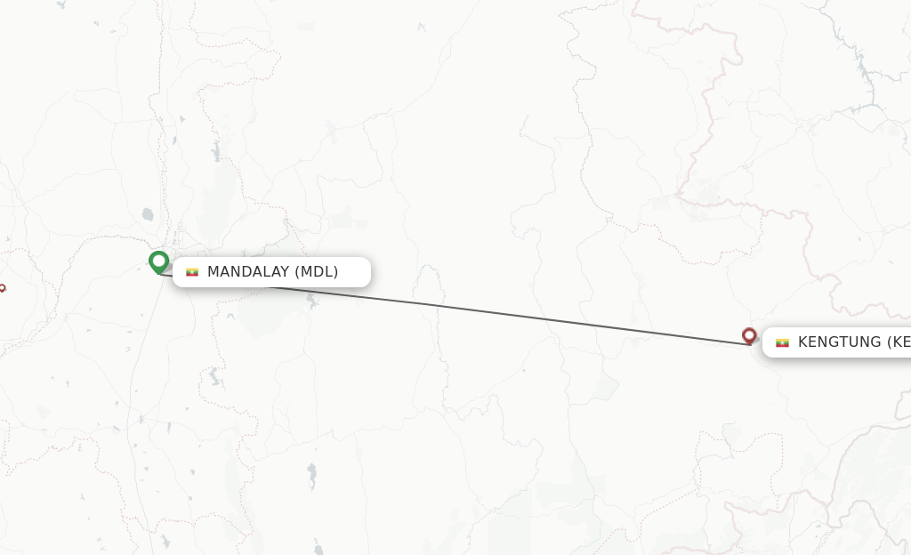 Flights from Mandalay to Keng Tung route map