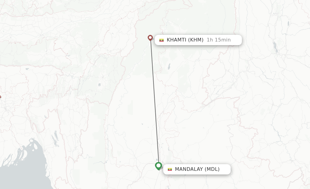 Flights from Mandalay to Khamti route map