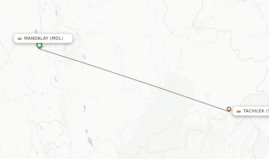 Flights from Mandalay to Tachilek route map