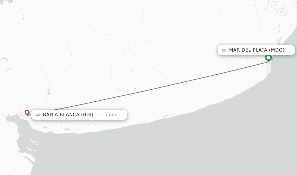 Flights from Mar Del Plata to Bahia Blanca route map