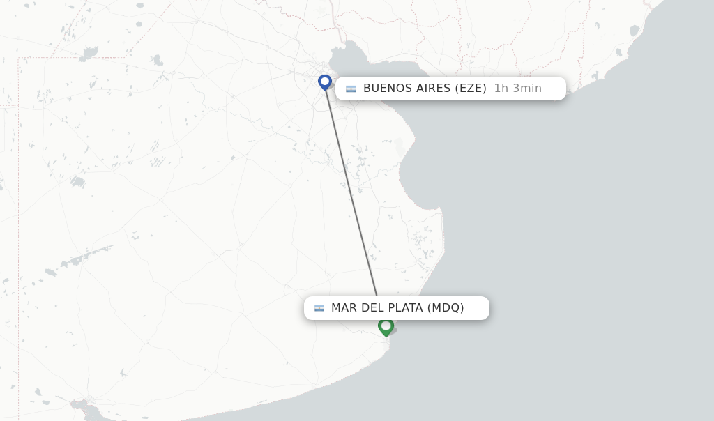 Flights from Mar Del Plata to Buenos Aires route map