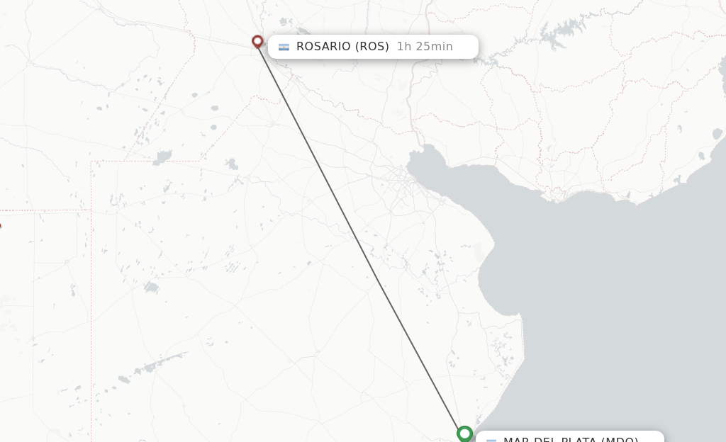 Flights from Mar Del Plata to Rosario route map