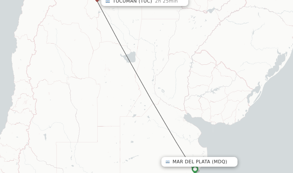 Flights from Mar Del Plata to Tucuman route map