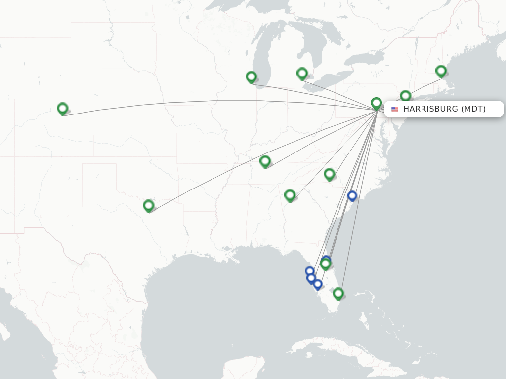 Flights from Harrisburg to Myrtle Beach route map