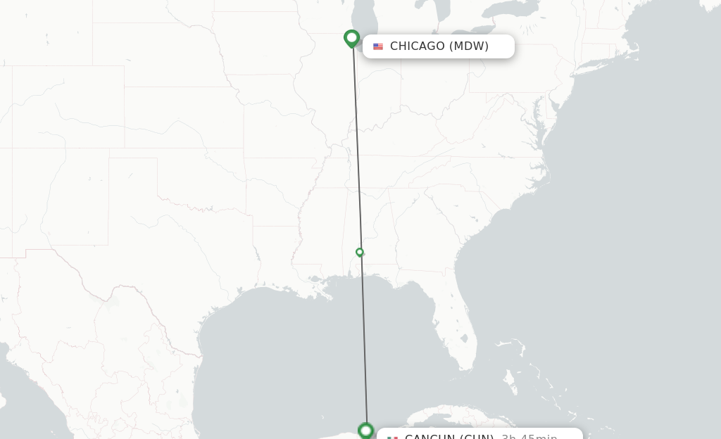 Flights from Chicago to Cancun route map