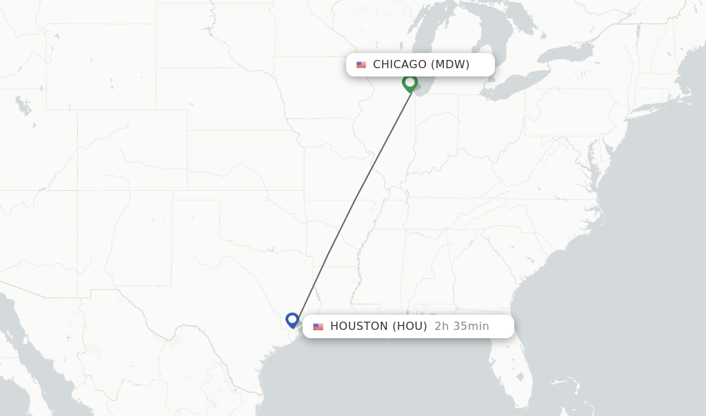 Flights from Chicago to Houston route map