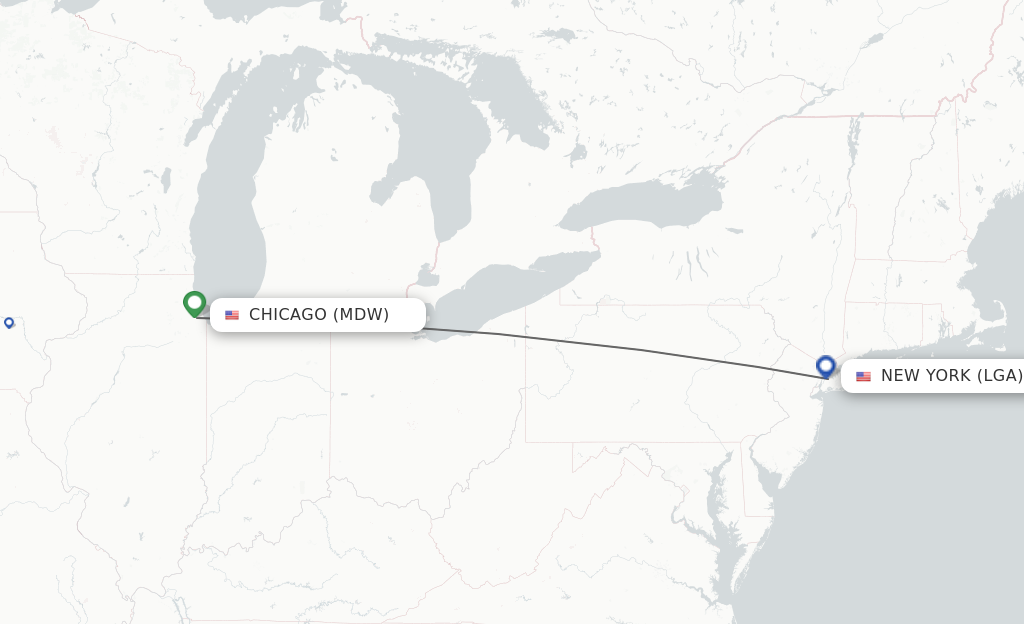 Flights from Chicago to New York route map