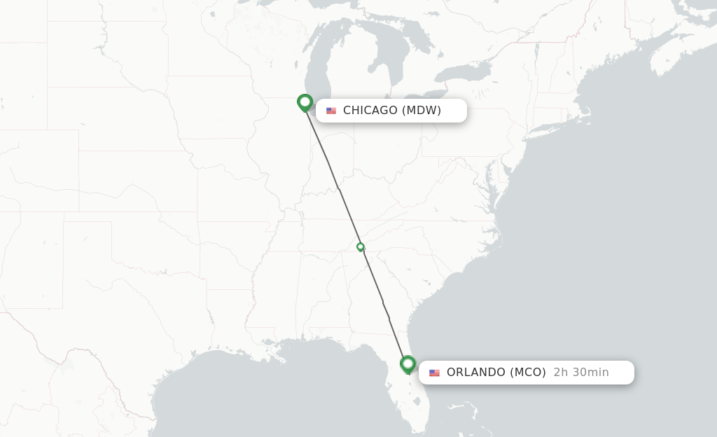 Flights from Chicago to Orlando route map