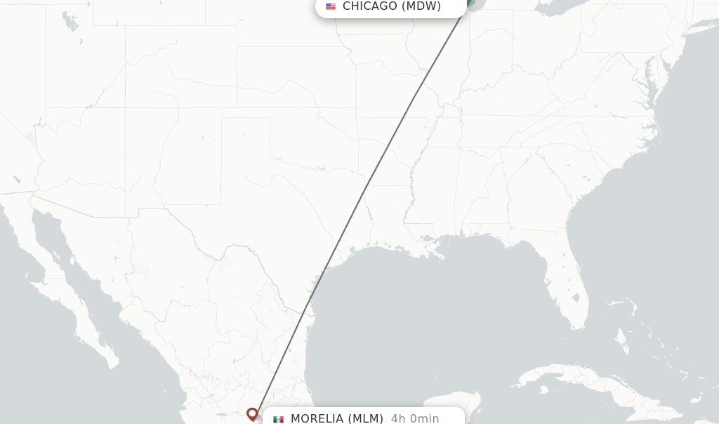 Flights from Chicago to Morelia route map