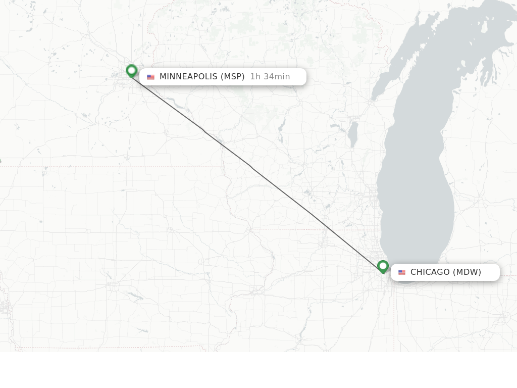 Flights from Chicago to Minneapolis route map