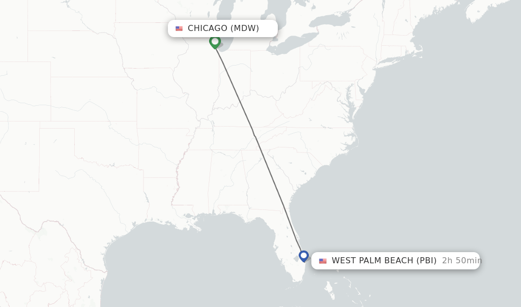 Flights from Chicago to West Palm Beach route map