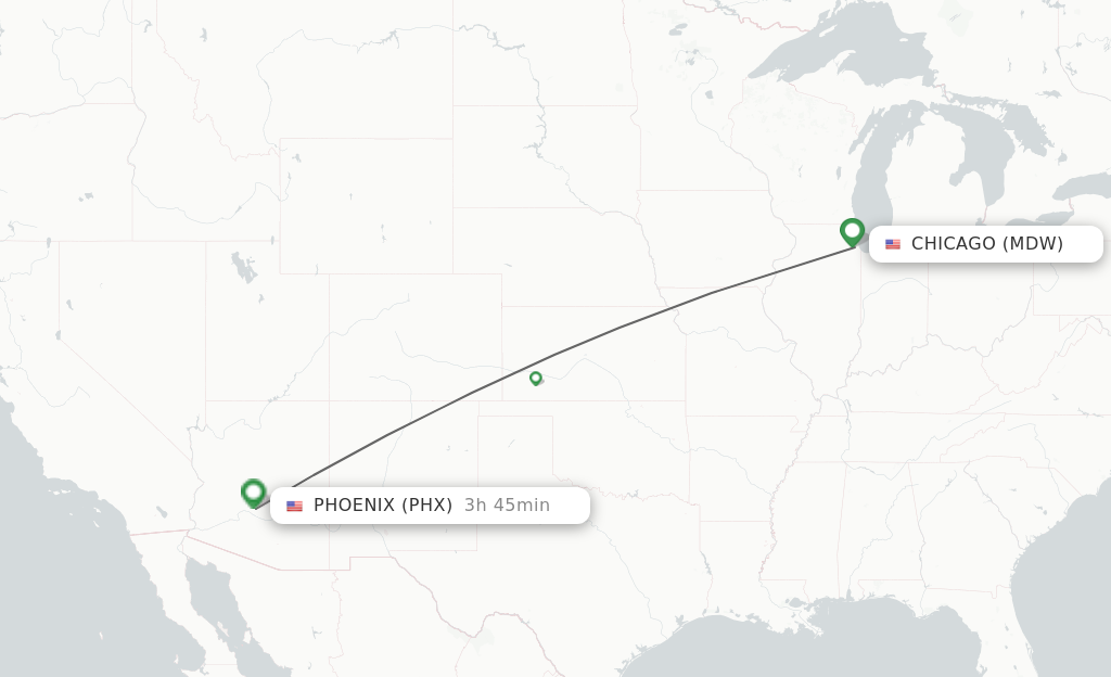 Flights from Chicago to Phoenix route map
