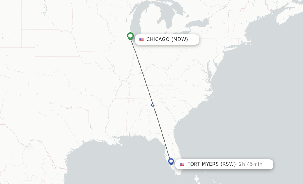 Flights from Chicago to Fort Myers route map