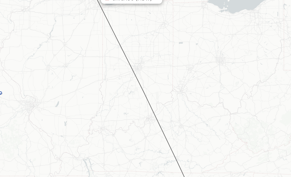 Flights from Chicago to Knoxville route map
