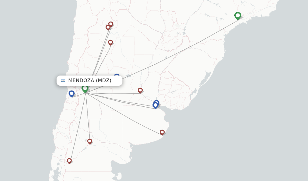 Route map with flights from Mendoza with Aerolineas Argentinas