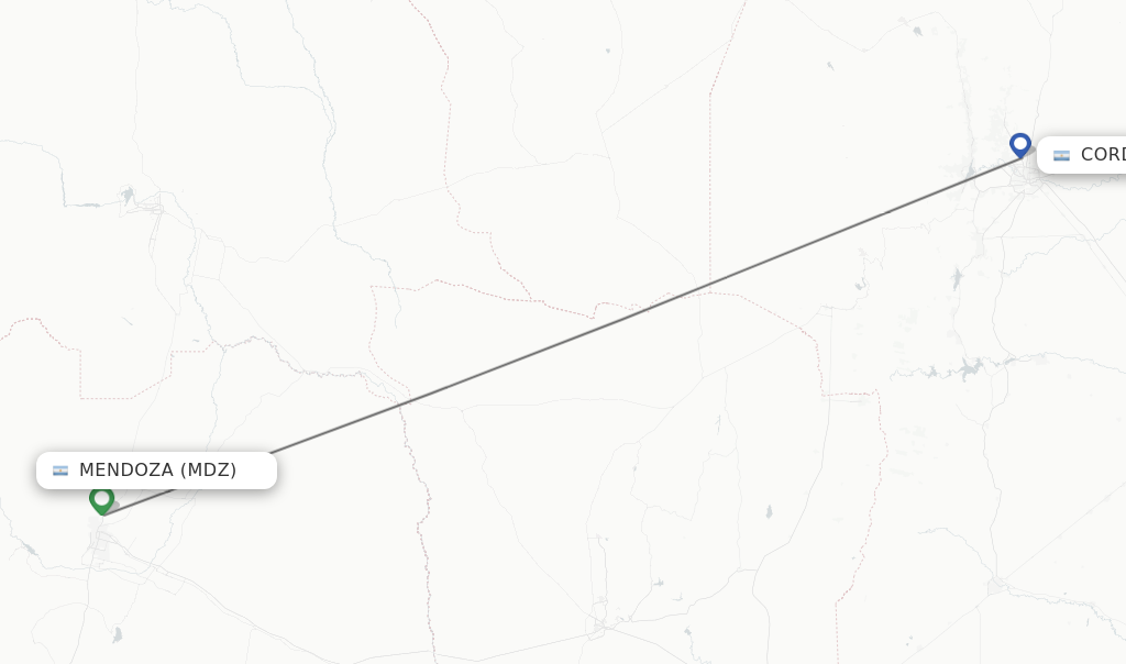 Flights from Mendoza to Cordoba route map
