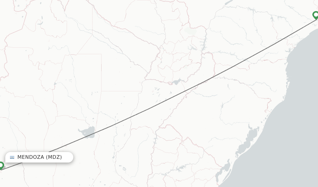 Flights from Mendoza to Sao Paulo route map