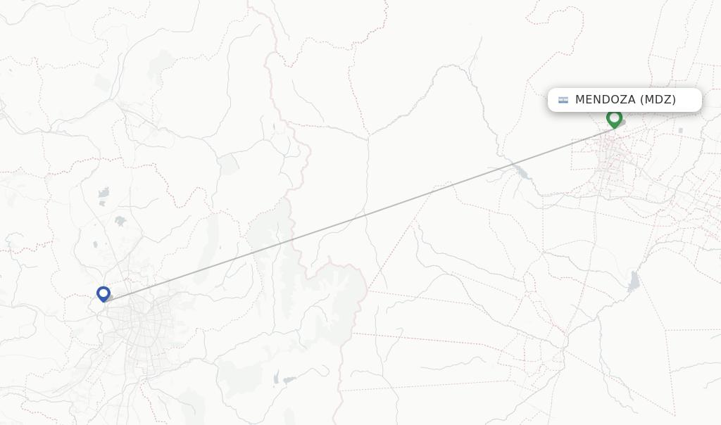 Route map with flights from Mendoza with Sky Airline