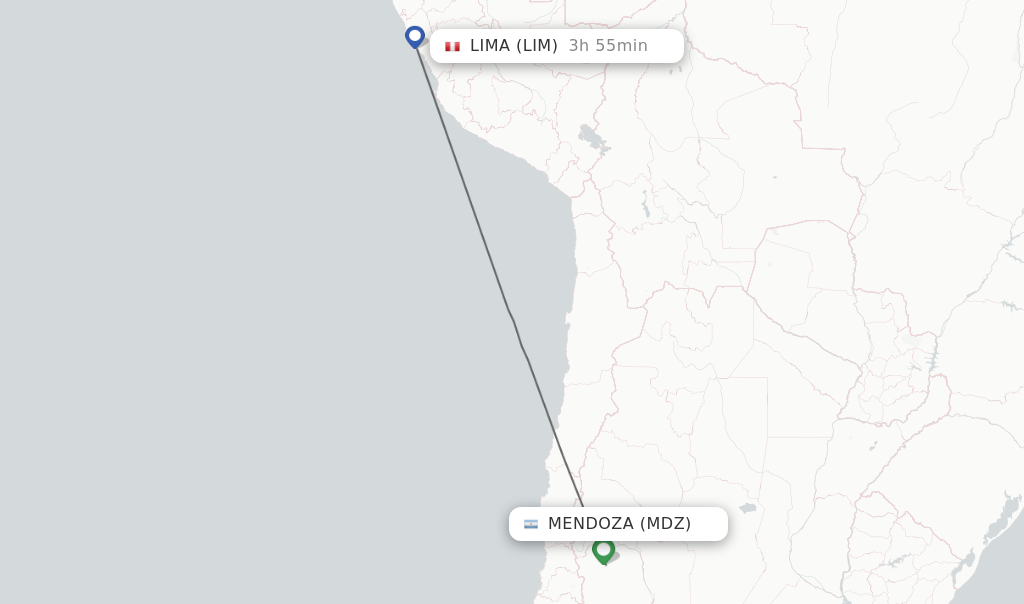 Flights from Mendoza to Lima route map