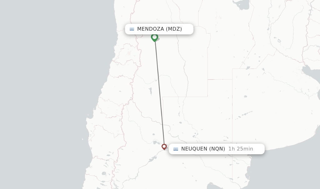 Flights from Mendoza to Neuquen route map