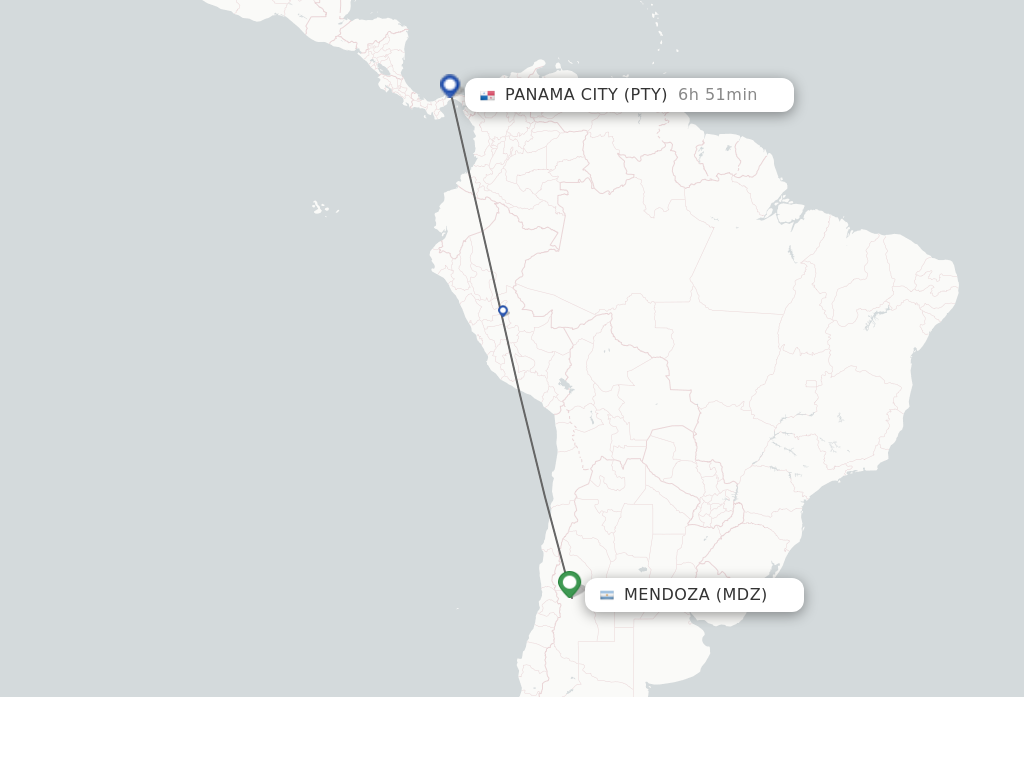 Flights from Mendoza to Panama City route map