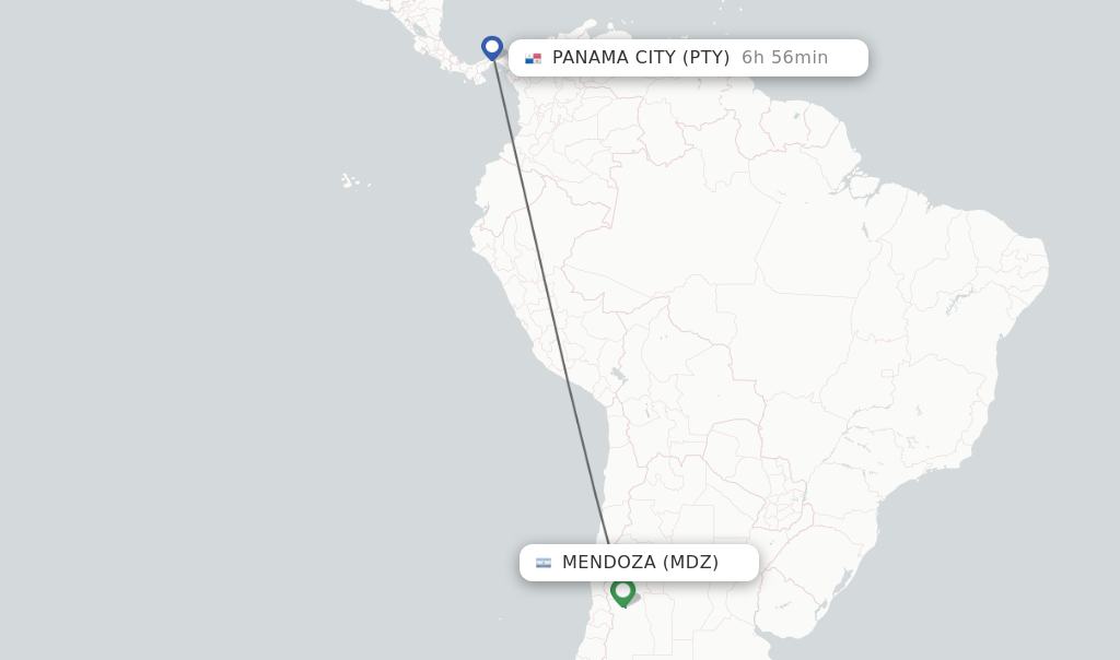 Flights from Mendoza to Panama City route map